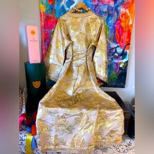 Stunning GORGEOUS Hand Crafted Gold Metallic Tapestry Holiday Cocktail Dress L